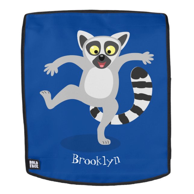 Cute ring tail lemur dancing cartoon illustration backpack (Removable Face)
