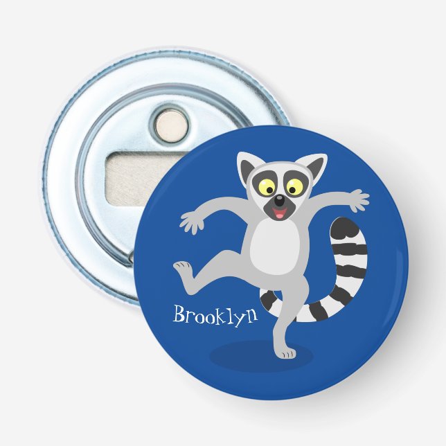 Cute ring tail lemur dancing cartoon illustration bottle opener (Front)