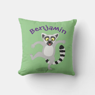 Cute ring tail lemur dancing cartoon illustration cushion