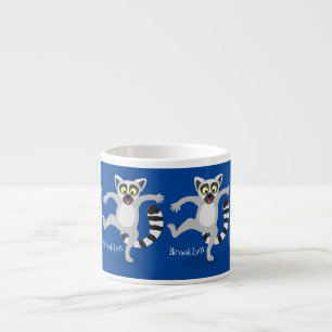 Cute ring tail lemur dancing cartoon illustration espresso cup