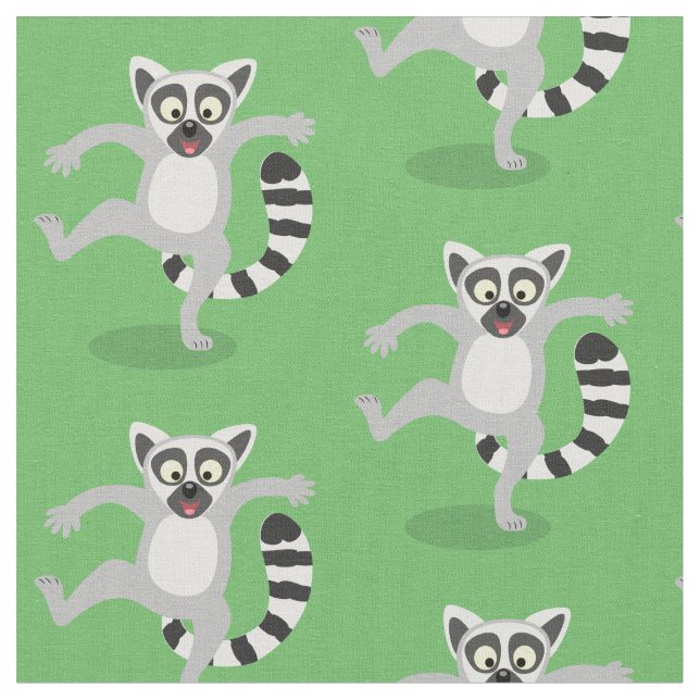 Cute ring tail lemur dancing cartoon illustration fabric (Close Up)