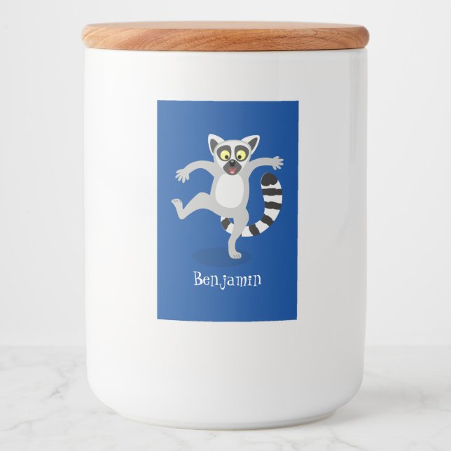 Cute ring tail lemur dancing cartoon illustration food label (Front)