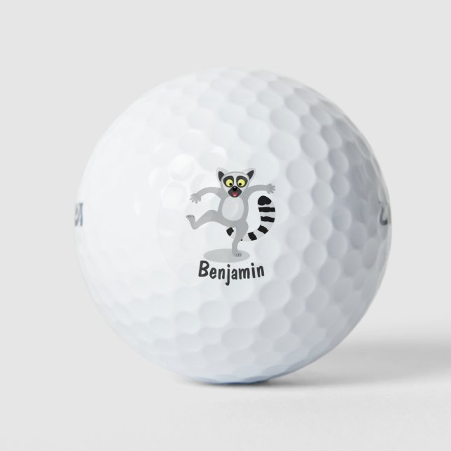 Cute ring tail lemur dancing cartoon illustration golf balls (Front)