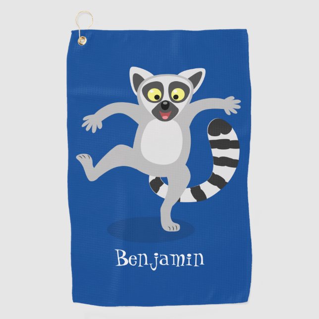 Cute ring tail lemur dancing cartoon illustration golf towel (Front)
