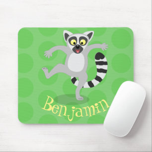 Cute ring tail lemur dancing cartoon illustration mouse pad