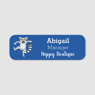 Cute ring tail lemur dancing cartoon illustration name tag