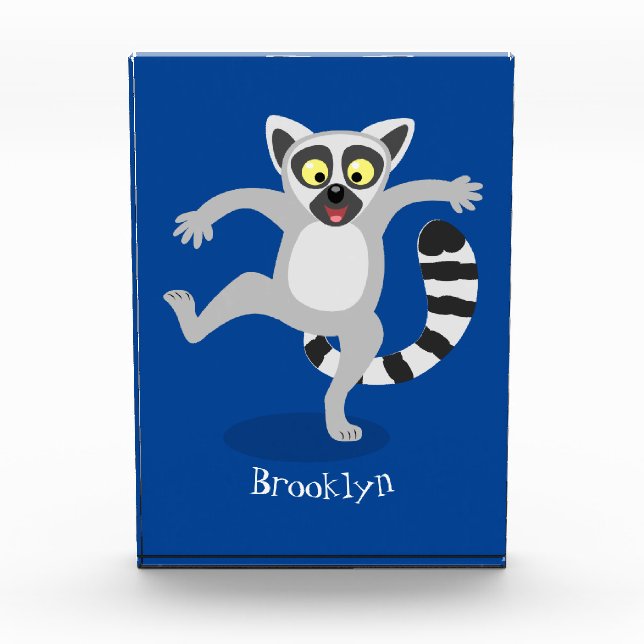 Cute ring tail lemur dancing cartoon illustration photo block (Front)
