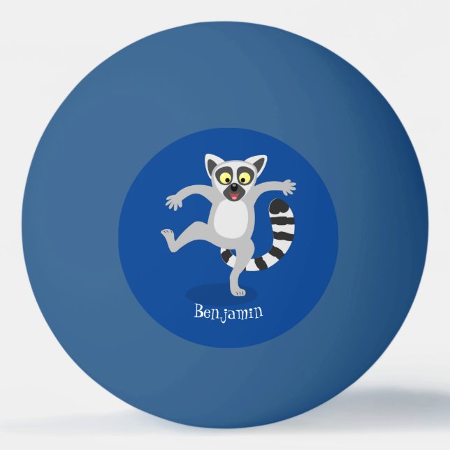 Cute ring tail lemur dancing cartoon illustration ping pong ball (Front)