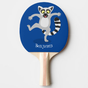 Cute ring tail lemur dancing cartoon illustration ping pong paddle