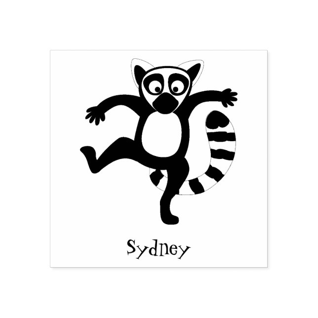 Cute ring tail lemur dancing cartoon illustration rubber stamp (Imprint)