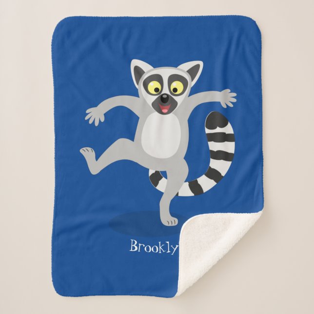 Cute ring tail lemur dancing cartoon illustration  sherpa blanket (Front)
