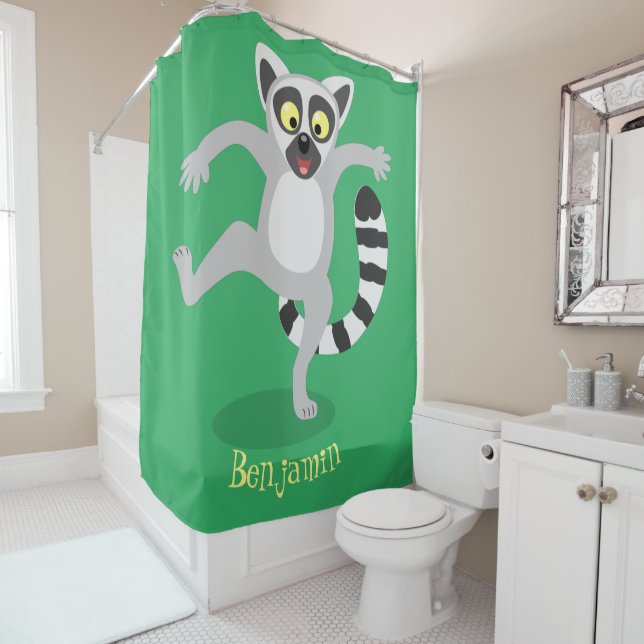 Cute ring tail lemur dancing cartoon illustration shower curtain (In Situ)