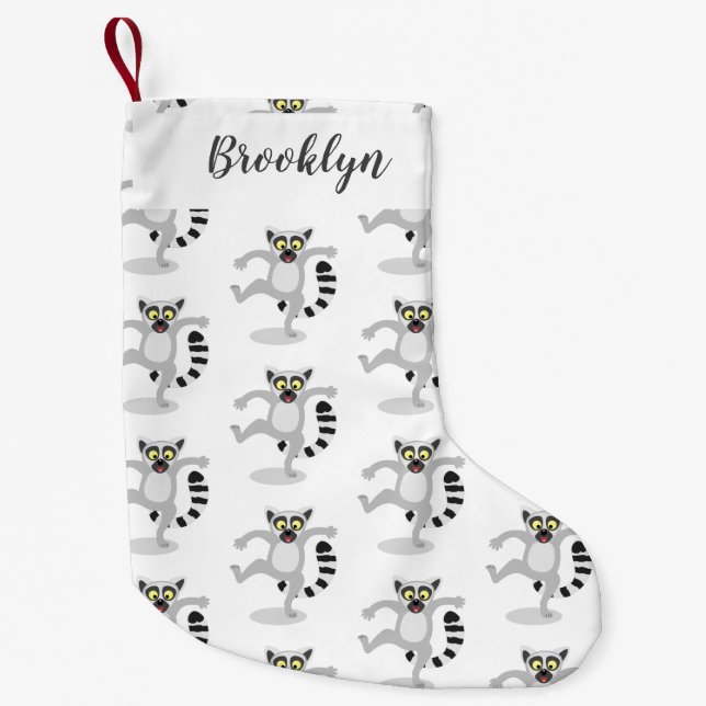 Cute ring tail lemur dancing cartoon illustration small christmas stocking (Front)