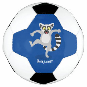 Cute ring tail lemur dancing cartoon illustration soccer ball