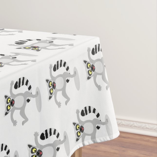 Cute ring tail lemur dancing cartoon illustration tablecloth (In Situ)