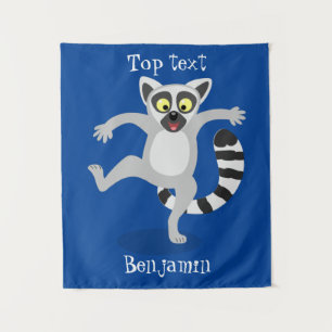Cute ring tail lemur dancing cartoon illustration tapestry