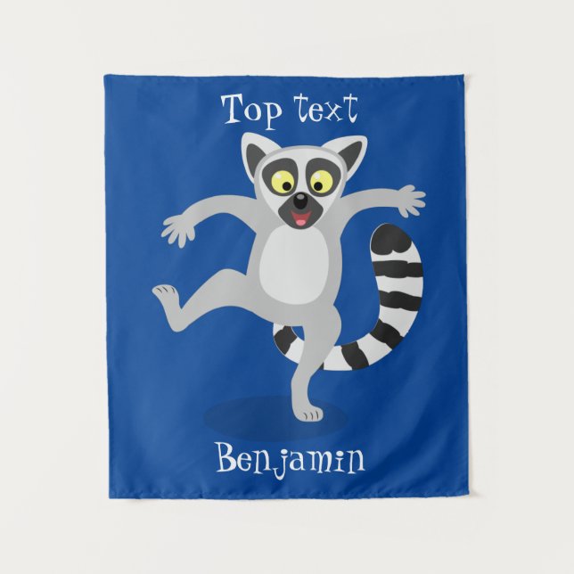 Cute ring tail lemur dancing cartoon illustration tapestry (Front)