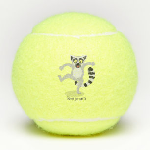 Cute ring tail lemur dancing cartoon illustration tennis balls
