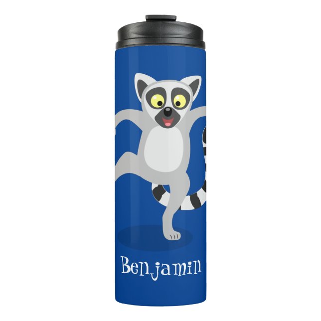 Cute ring tail lemur dancing cartoon illustration thermal tumbler (Front)