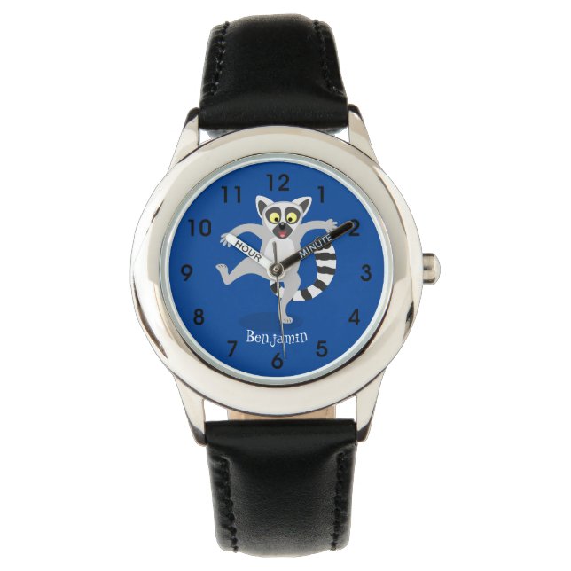 Cute ring tail lemur dancing cartoon illustration watch (Front)