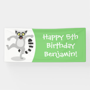 Cute ring tail lemur personalised cartoon birthday banner
