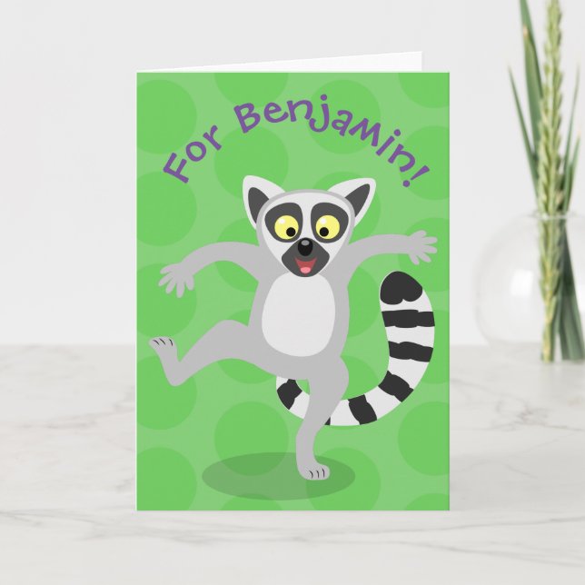 Cute ring tail lemur personalized cartoon birthday card (Front)