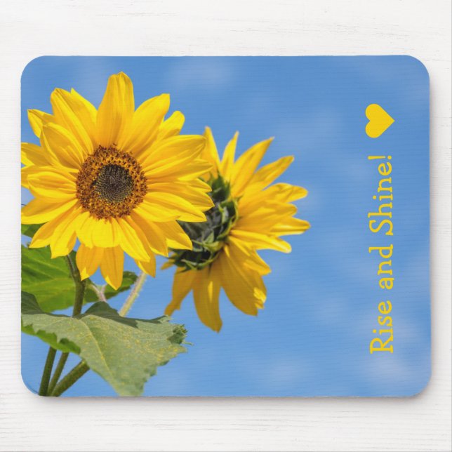 Cute Rise and Shine Sunflowers Upload Photo Text Mouse Pad (Front)
