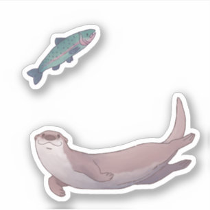 Cute River Otter and Trout Sticker
