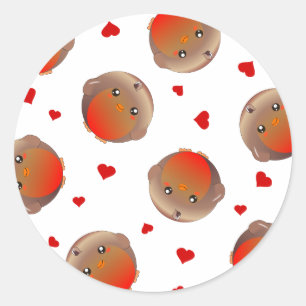Cute Robin and Red Hearts Design Classic Round Sticker