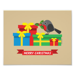 Cute Robin And The Four Colorful Gifts Photo Print