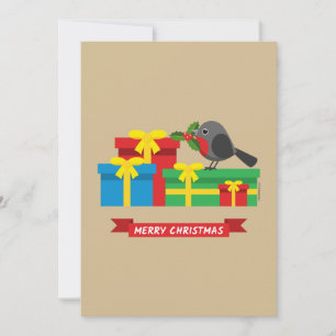 Cute Robin And The Four Colourful Gifts Holiday Card