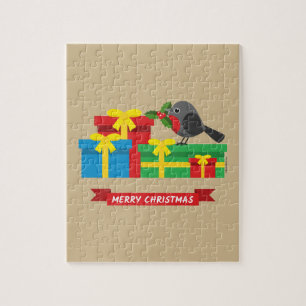 Cute Robin And The Four Colourful Gifts Jigsaw Puzzle