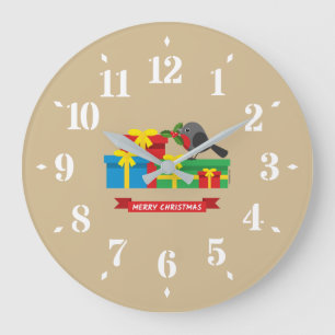 Cute Robin And The Four Colourful Gifts Large Clock