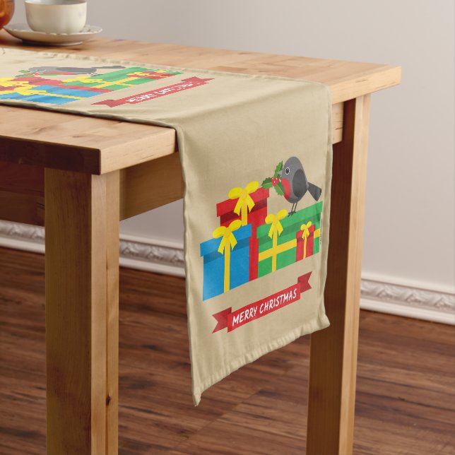 Cute Robin And The Four Colourful Gifts Medium Table Runner (In Situ)