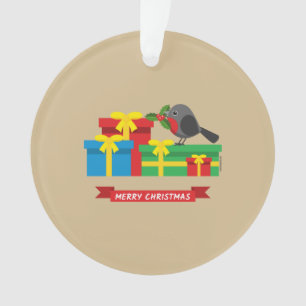 Cute Robin And The Four Colourful Gifts Ornament