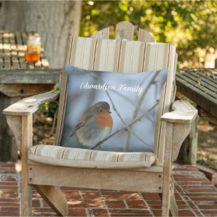 Cute Robin bird photo monogrammed Cushion