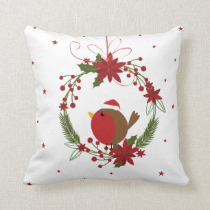 Cute robin Christmas wreath hanging decoration Cushion