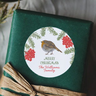 Cute Robin Family Name Christmas Classic Round Sticker