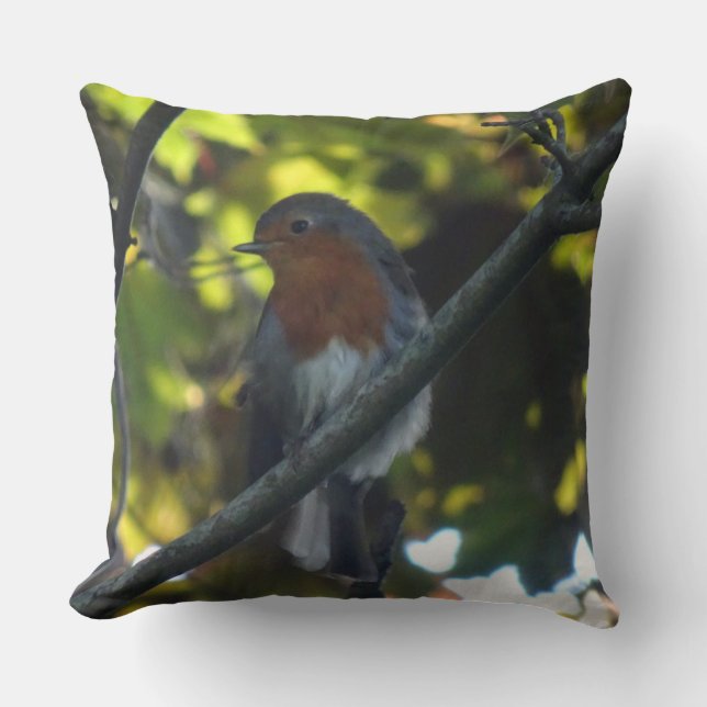 Cute Robin in Tree Throw Pillow (Front)