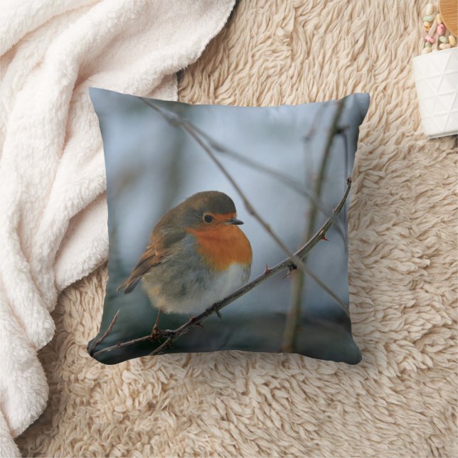 Cute Robin red breast bird photo Cushion (Blanket)