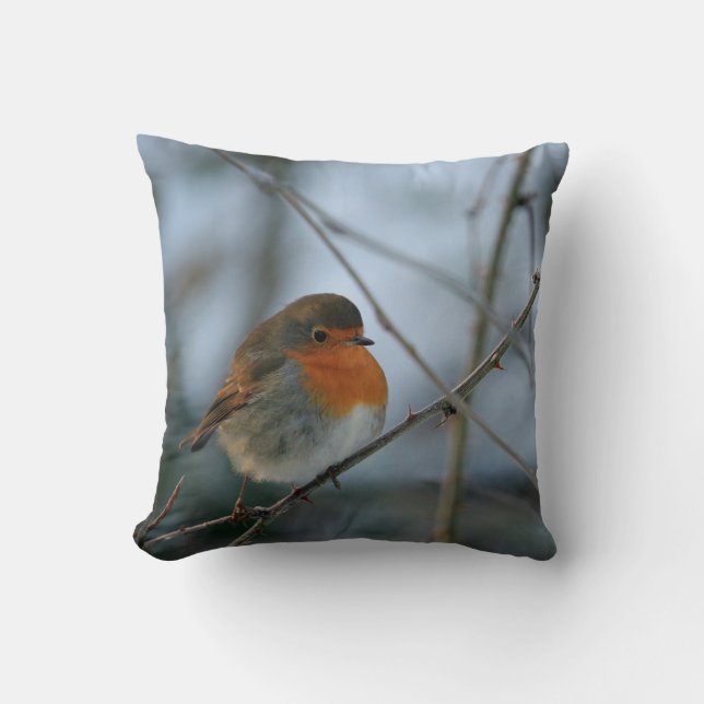 Cute Robin red breast bird photo Cushion (Front)