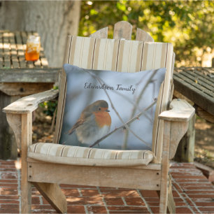 Cute Robin red breast bird photo family name Cushion