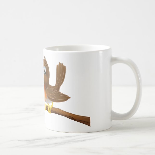 Cute Robin sitting on a tree branch Coffee Mug (Right)
