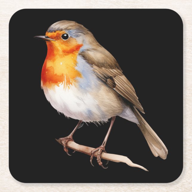Cute Robin Square Paper Coaster (Front)