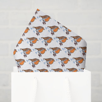 Cute Robin Winter Footprints Christmas Pattern Tissue Paper