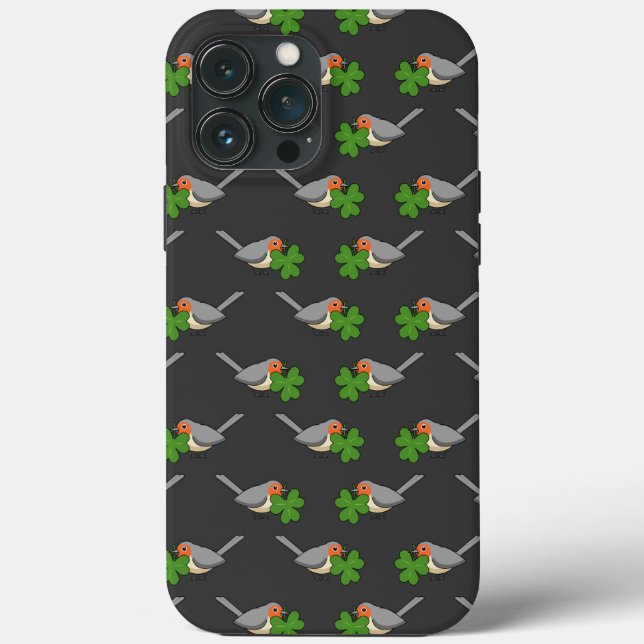 Cute Robin with Shamrock Clover Cartoon Case-Mate iPhone Case (Back)