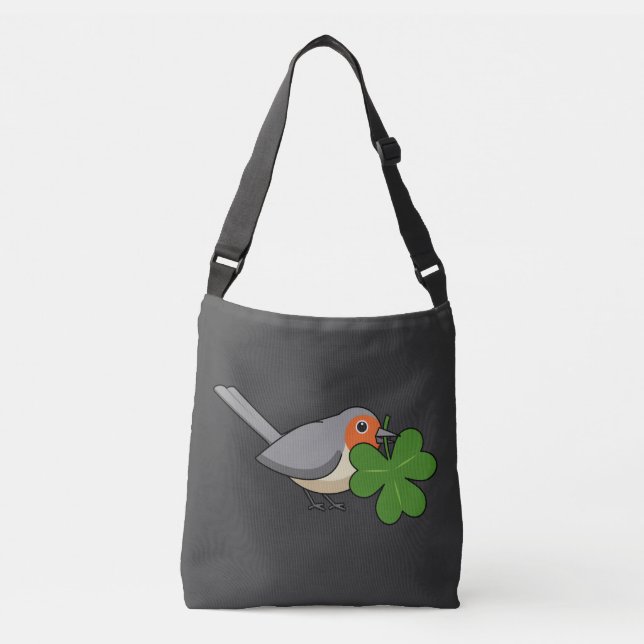 Cute Robin with Shamrock Clover Cartoon Crossbody Bag (Front)