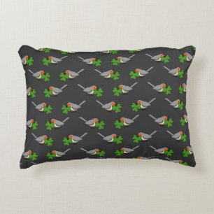 Cute Robin with Shamrock Clover Cartoon Decorative Cushion