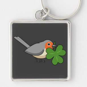Cute Robin with Shamrock Clover Cartoon Key Ring