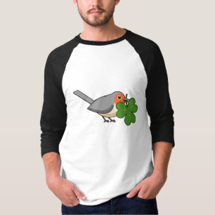 Cute Robin with Shamrock Clover Cartoon T-Shirt
